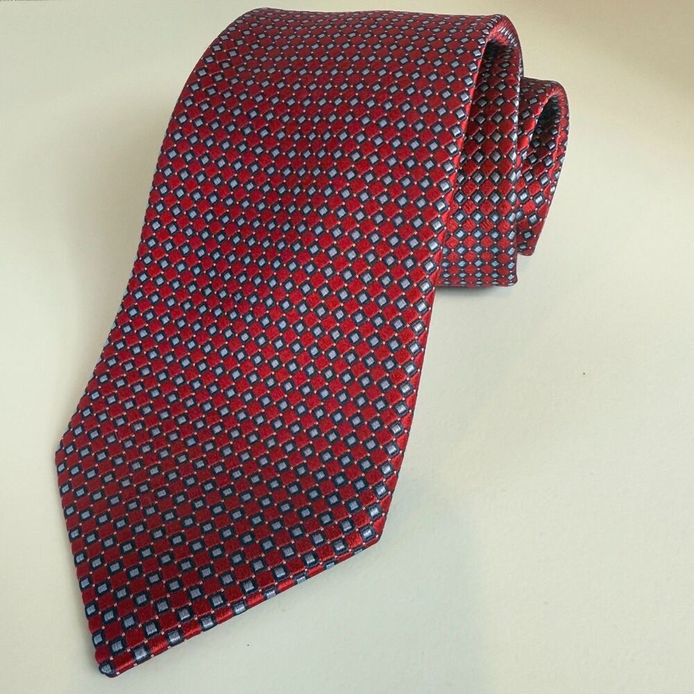Nautica Men's Silk Tie Navy Blue Red Geometric Print